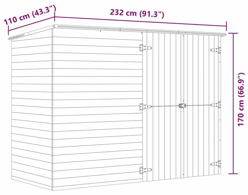 impregnált fenyőfa kerti fészerház 232 x 110 x 170 cm