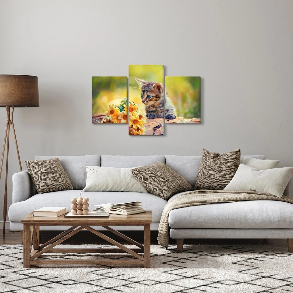 Macska képe ahogy a virágot nézi (90x60 cm)