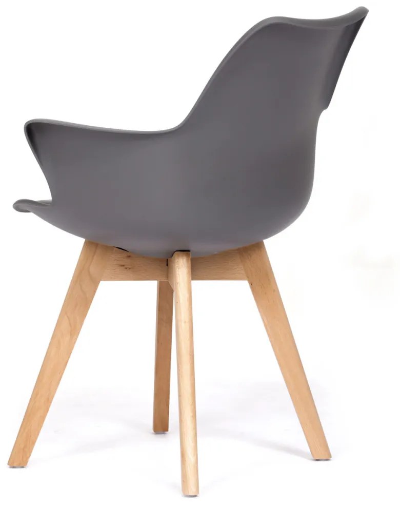 Fotoliu din plastic de culoare gri cu pernă de scaun din piele artificială, picioare din lemn de fag. CT-771