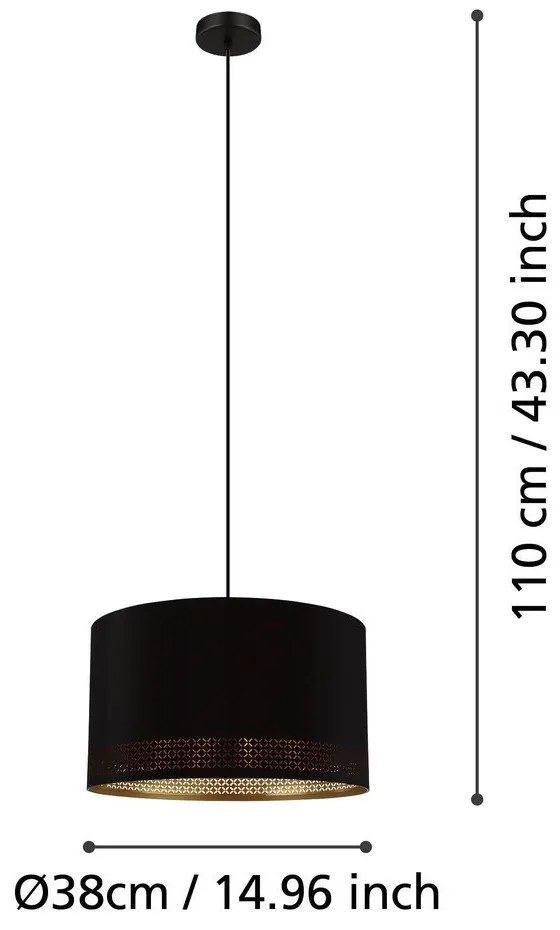 Fekete függőlámpa textil búrával ø 38 cm ESTEPERRA – EGLO