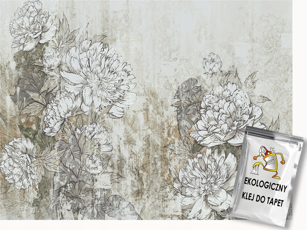 Fotótapéta Flizelina Természet Virágok Bazsarózsa Krizantém Vintage 200x140 ragasztó