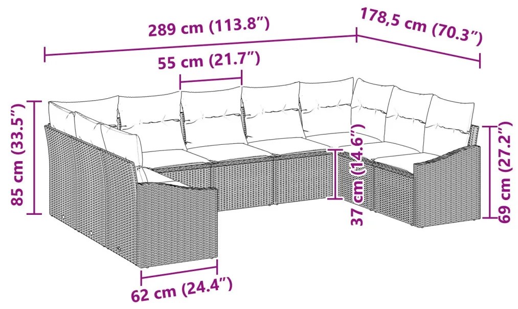 9 részes Kert Sofa Szett Párnákkal