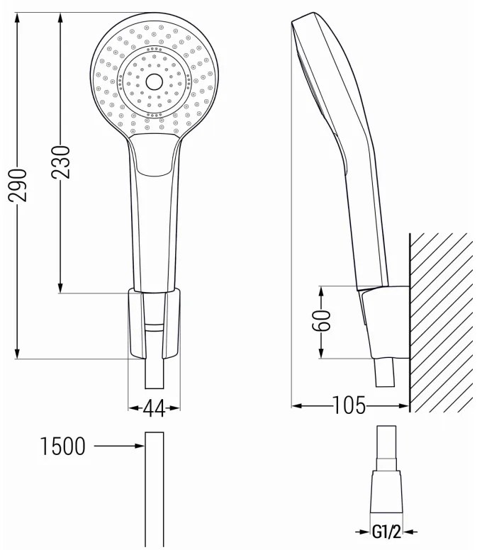 Mexen tartozékok - kézizuhany szett Oval R-05, 3 funkciós, fehér, 785055052-20