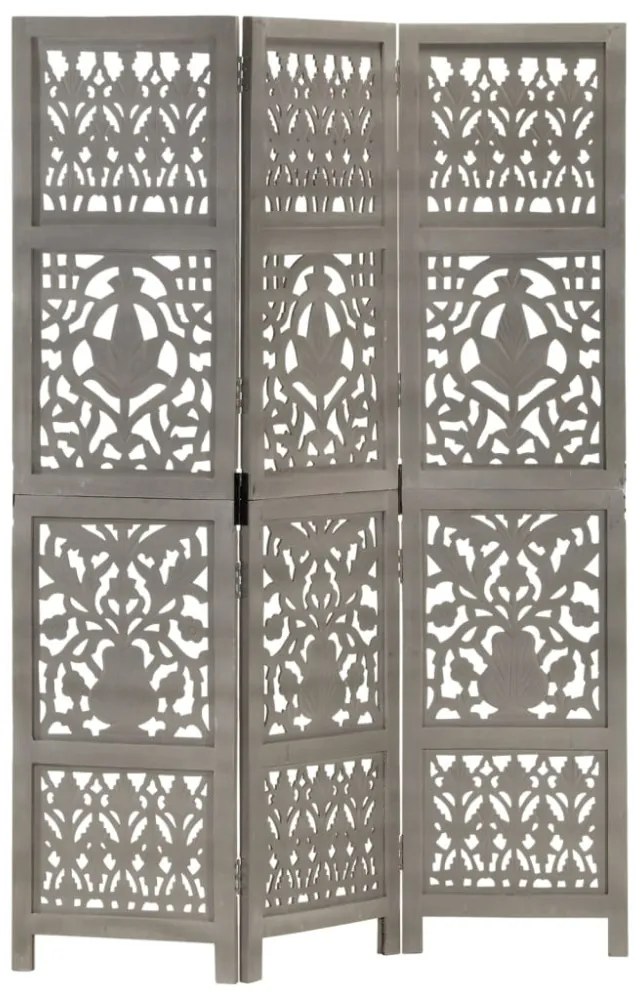 3-paneles szürke kézzel faragott térelválasztó 120 x 165 cm