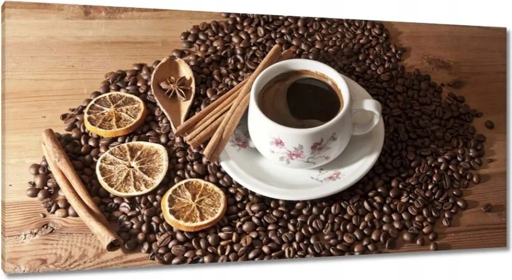 Vászonkép 115x55 Csésze és kávébab