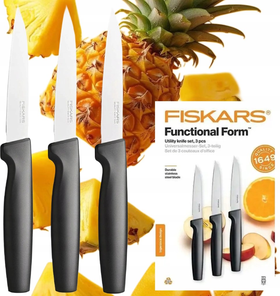 Fiskars 3 Darabos Konyhai Hámozó Szeletelő Kés Készlet Éles Dobozban