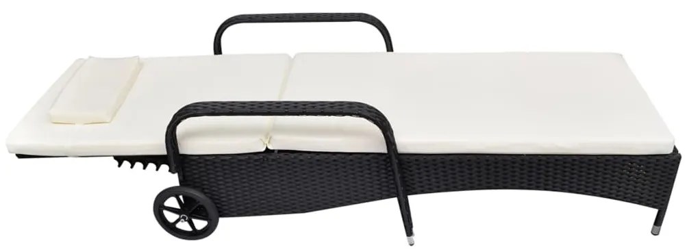 Fekete polyrattan napozóágy kerekekkel
