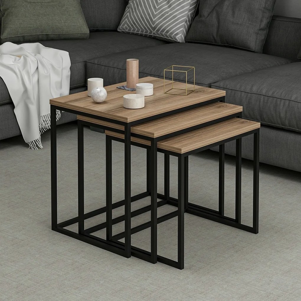 Evia Walnut tárolóasztal, 3 db