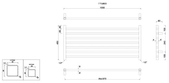 Sapho - Fürdőszobai törölközőszárító radiátor METRO 295W/230V 100x45 cm fényes króm