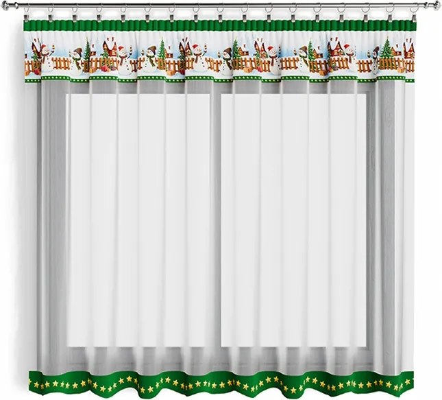 Kész karácsonyi függöny 300x140cm Hóemberek zöld
