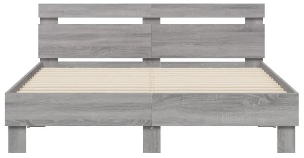 szürke sonoma színű ágykeret fejtámlával és LED-del 140x200 cm