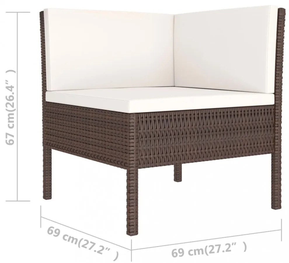 vidaXL 6 részes barna polyrattan kerti bútorszett párnákkal