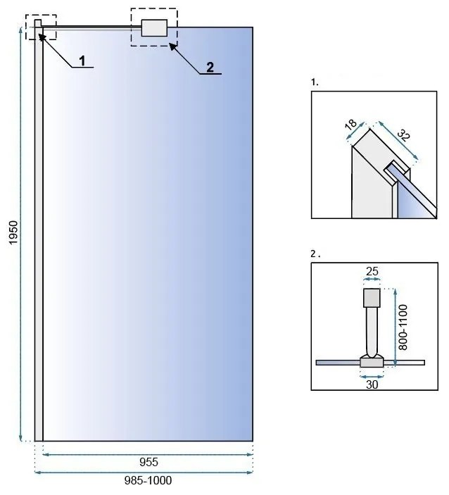 Rea AERO N 100, zuhany paraván WALK IN, 1 lapos, 100 x 195 cm, fényes króm, átlátszó, REA-K7551