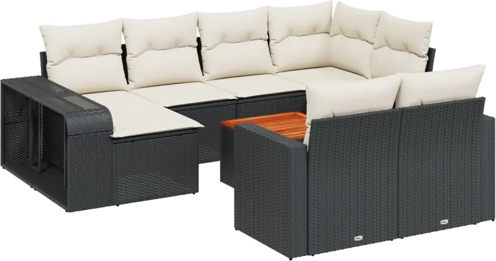 vidaXL 11 részes fekete polyrattan kerti ülőgarnitúra párnákkal