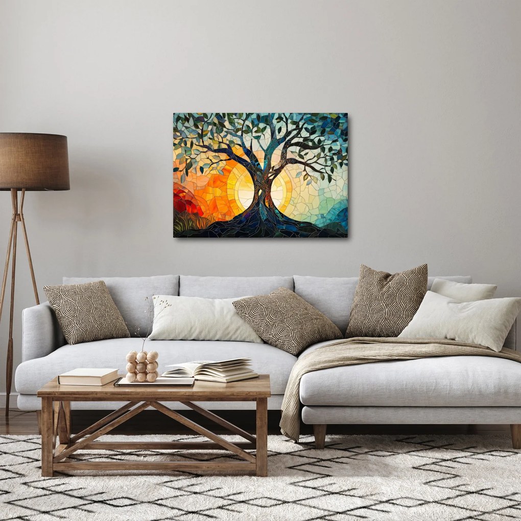 Kép – Mozaik – nap és fa I. (70x50 cm)