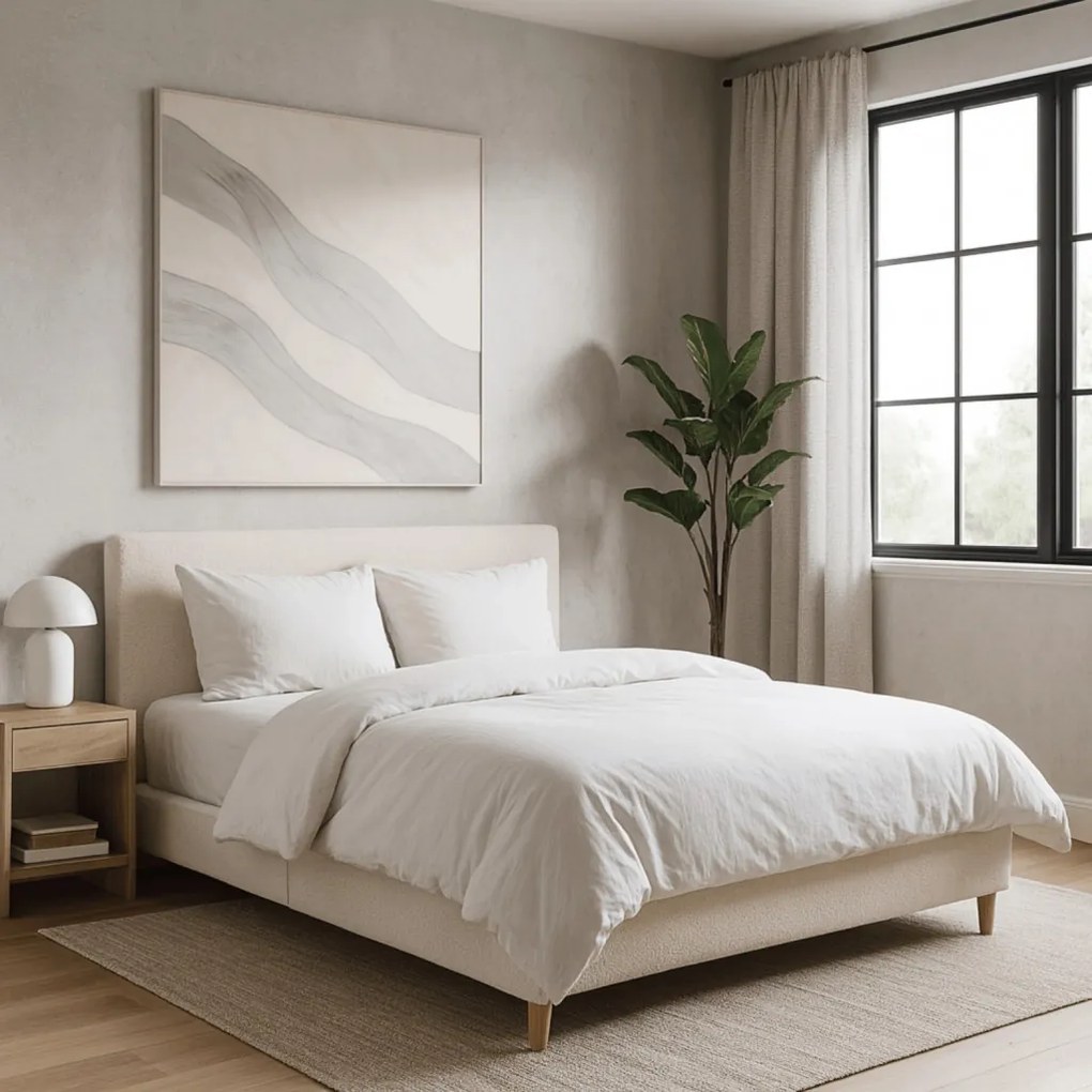 Krém Bouclé Kárpitozott Franciaágy. 140x200 KIOTO