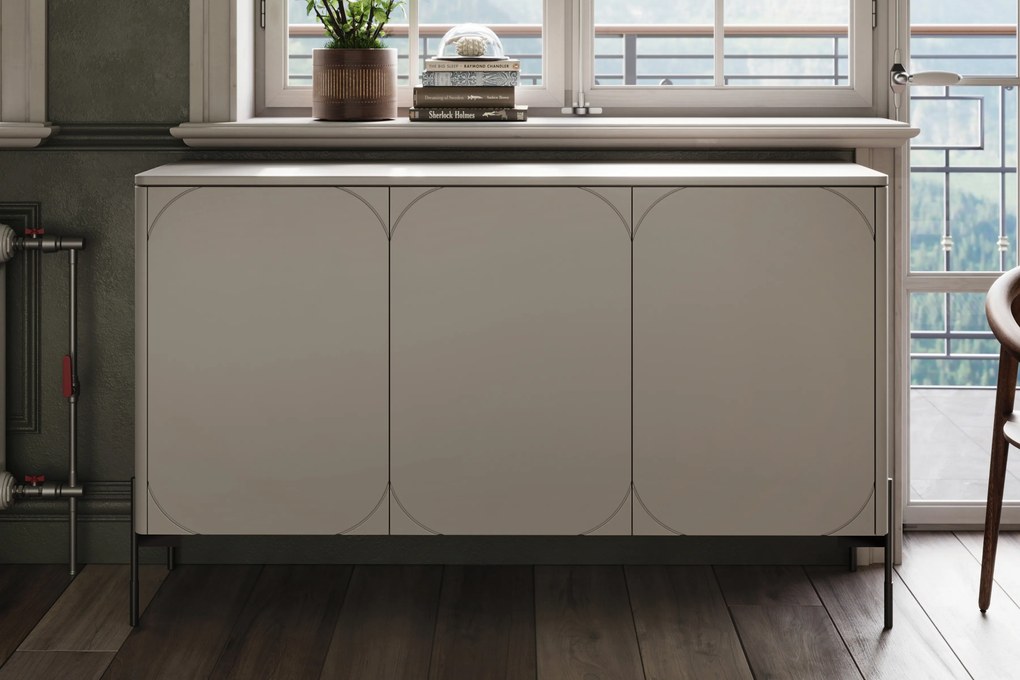 Sonatia komód 150 cm háromajtós - kasmír / fekete lábak