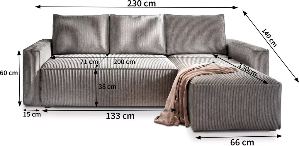 AKCIÓ Szürke sarokkanapé SMART COSARO, kétoldalas + 2 párna INGYEN II. osztály