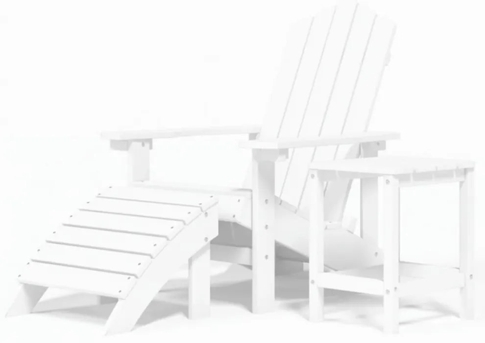 fehér HDPE kerti adirondack szék lábtartóval és asztallal