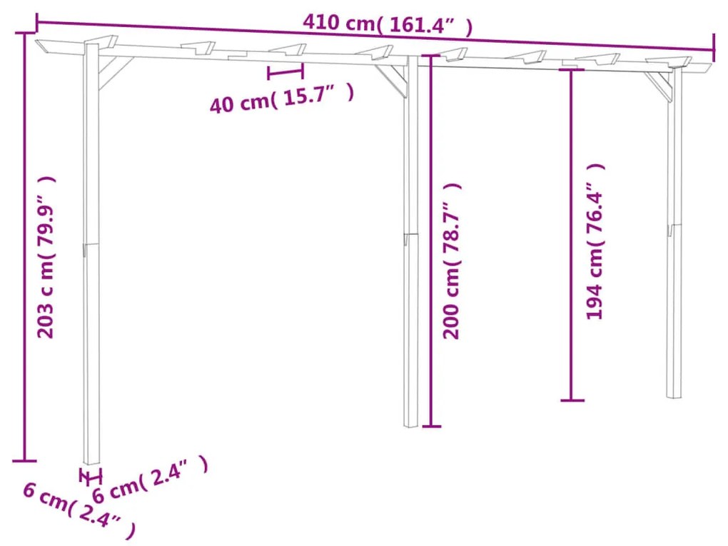 Fa kerti pergola 410 x 40 x 203 cm