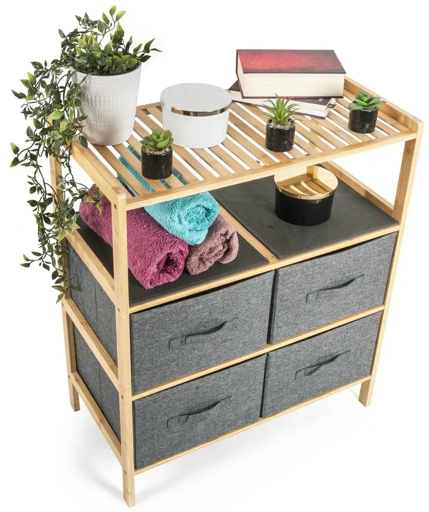 G21 Bambusz polc kosarakkal, 3 polc, szürke, 3 emelet