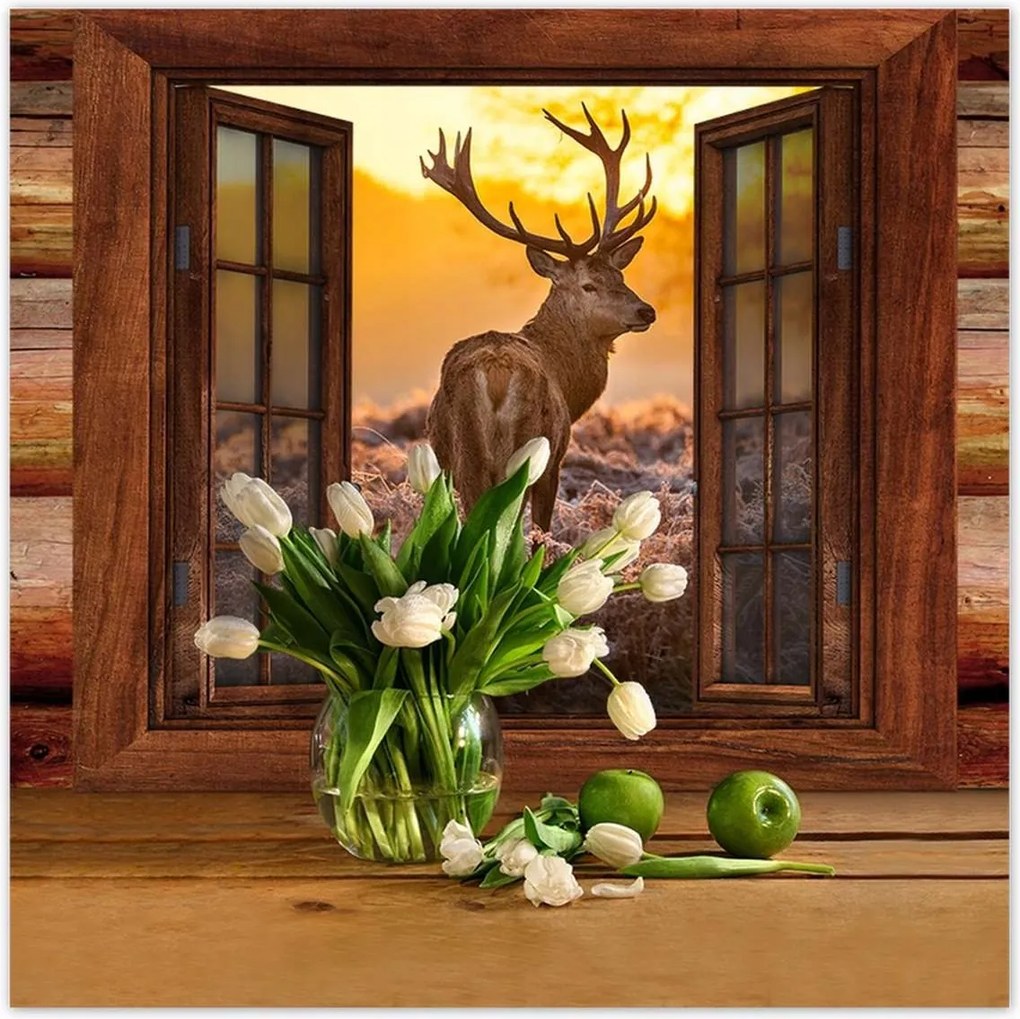 Poszterek 140x140 Méltóságteljes szarvas a réten