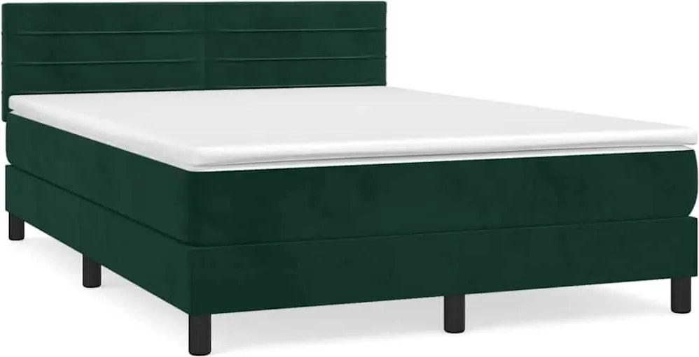 vidaXL sötétzöld bársony rugós ágy matraccal 140x190 cm