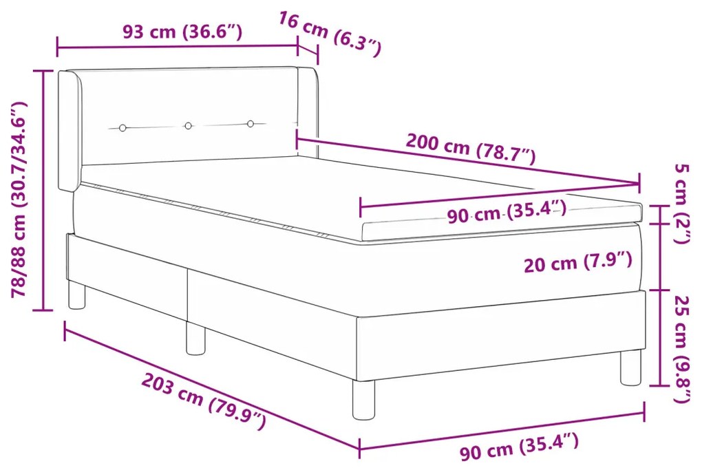 boxspring ágy, kék matraccal, 90 x 200 cm-es méretben, textilből