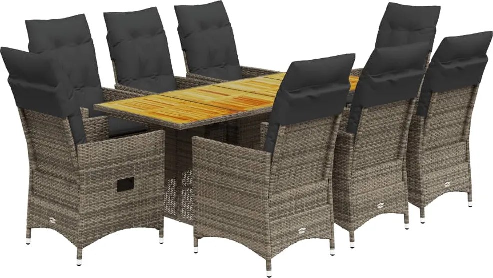 vidaXL 9 részes szürke polyrattan kerti étkezőgarnitúra párnával