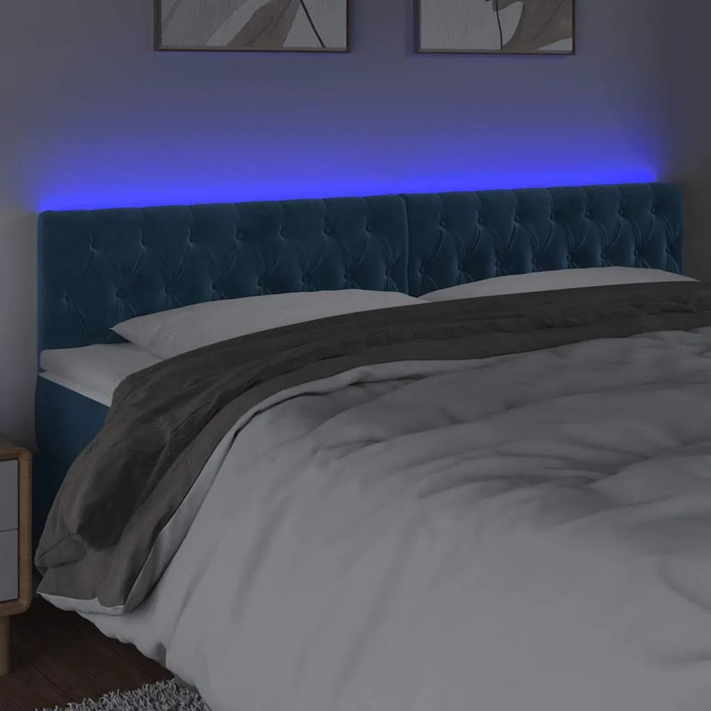 sötétkék bársony LED-es fejtámla 180 x 7 x 78/88 cm