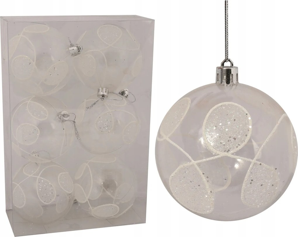 6 db-os karácsonyfadísz szett fehér dekorációs gömbök