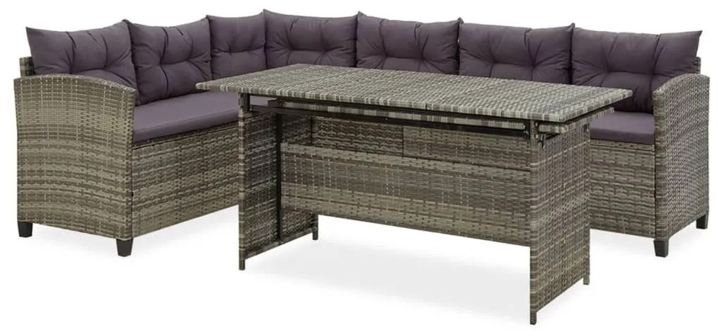 2-részes szürke polyrattan kerti bútorszett párnákkal