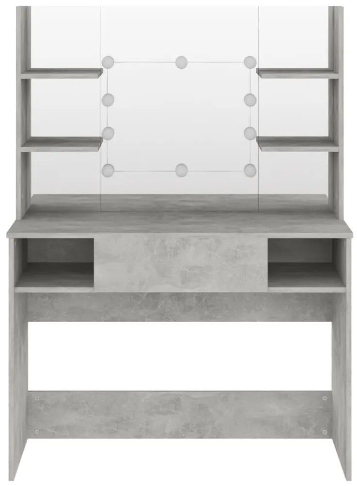 betonszürke LED-es MDF sminkasztal 100 x 40 x 135 cm