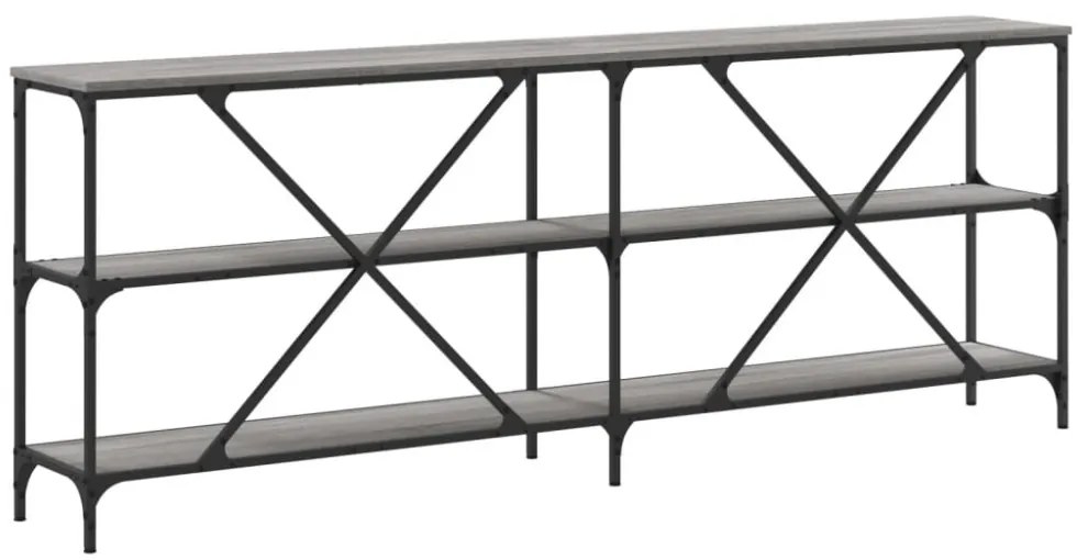 szürke sonoma szerelt fa és vas konzolasztal 200x30x75 cm