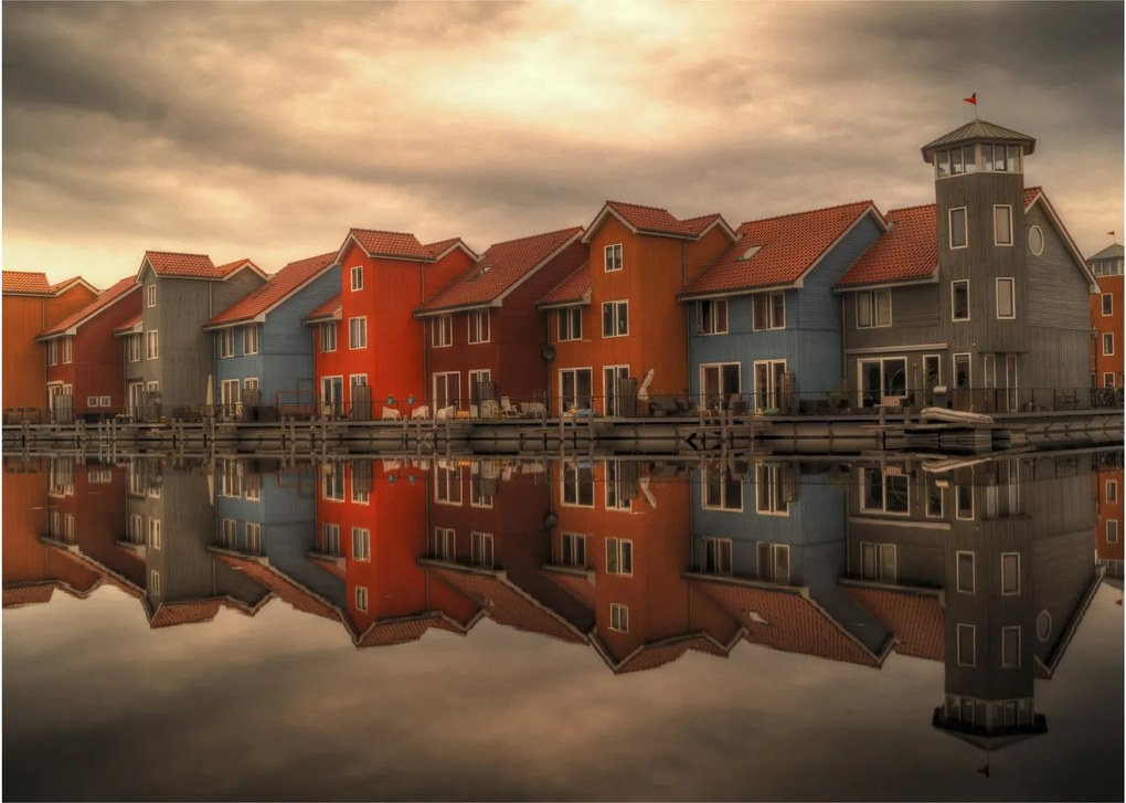 Színes házak képe (üvegen) (70x50 cm)