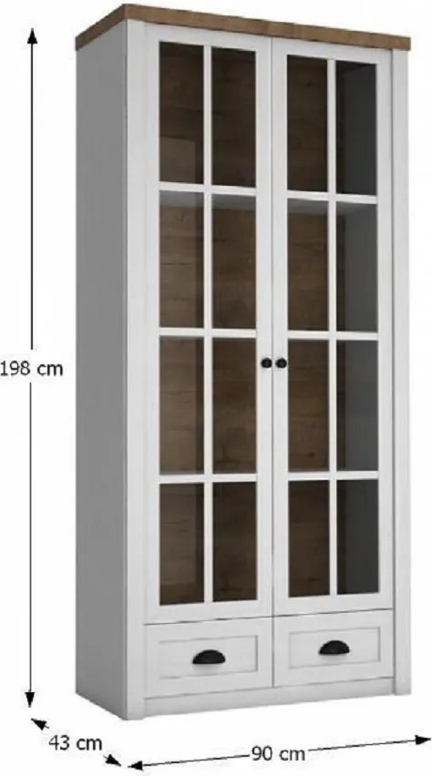Vitrines szekrény, sosna Andersen/tölgy lefkas, PROVANCE W2S