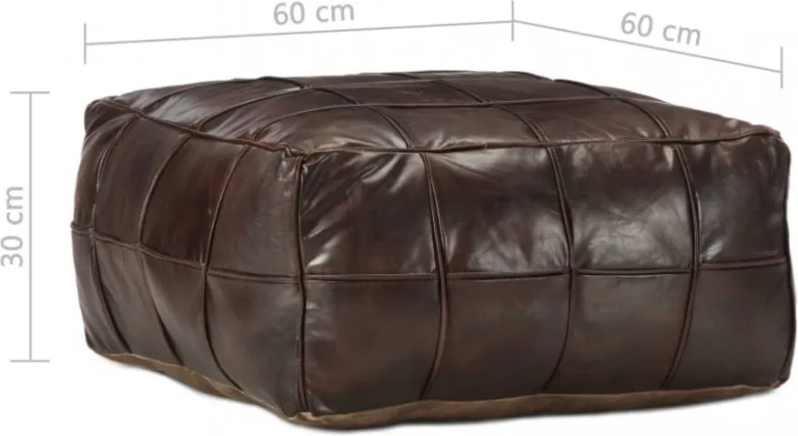 sötétbarna valódi kecskebőr puff 60 x 60 x 30 cm