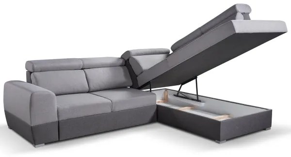 Szürke, jobbos, L-alakú, tárolós MATRIX sarokkanapé ággyá nyitható