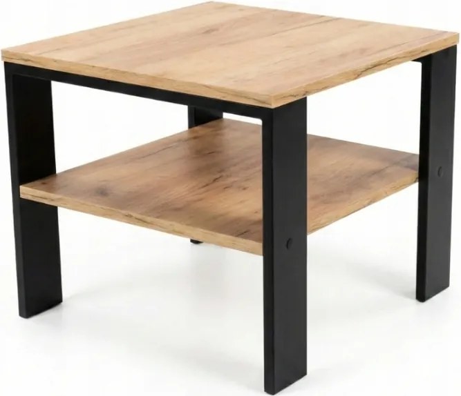 Dohányzóasztal 52x52 cm Loft Ipari Tölgy Arany Craft Fekete Nappaliba