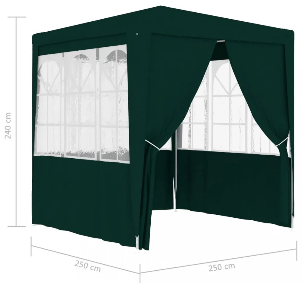 zöld rendezvénysátor oldalfalakkal 2,5 x 2,5 m 90 g/m²