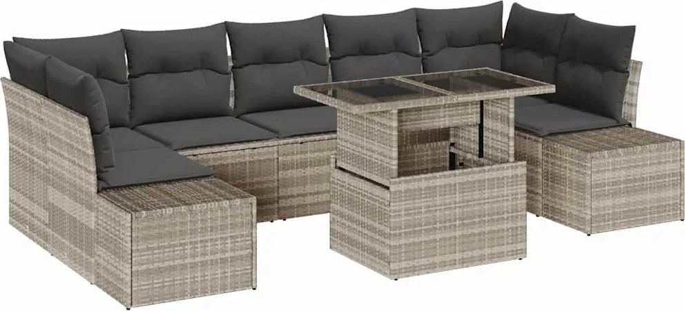 vidaXL Kanapé Szett párnával 8 pcs Világosszürke polirattan