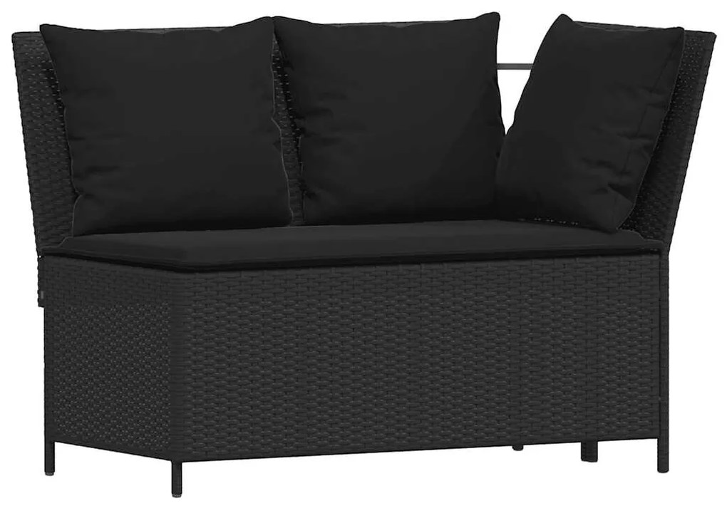 4 részes fekete polyrattan kerti ülőgarnitúra párnával L-alakú