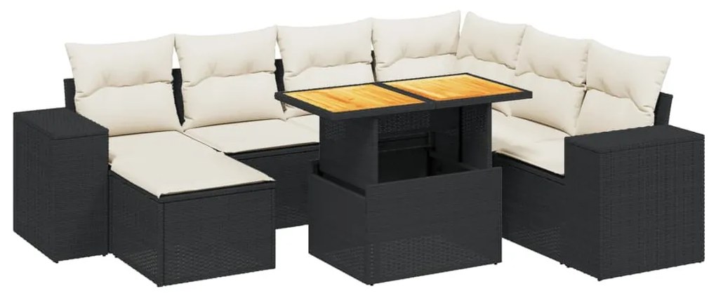 8 részes fekete polyrattan kerti ülőgarnitúra párnákkal