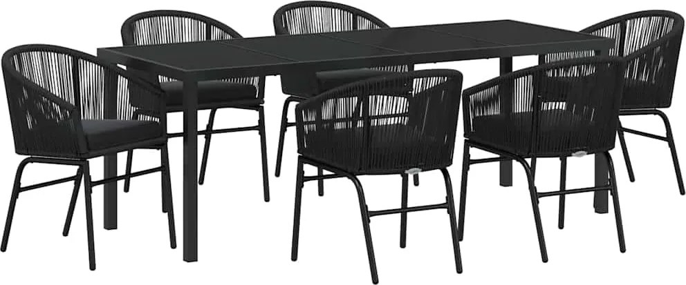 vidaXL Kert étkező szett 7 pcs Fekete Porszórt acél
