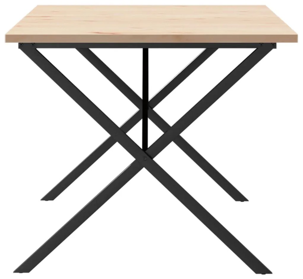 Tömör fenyőfa és acél étkezőasztal X-vázzal 180x90x75,5 cm