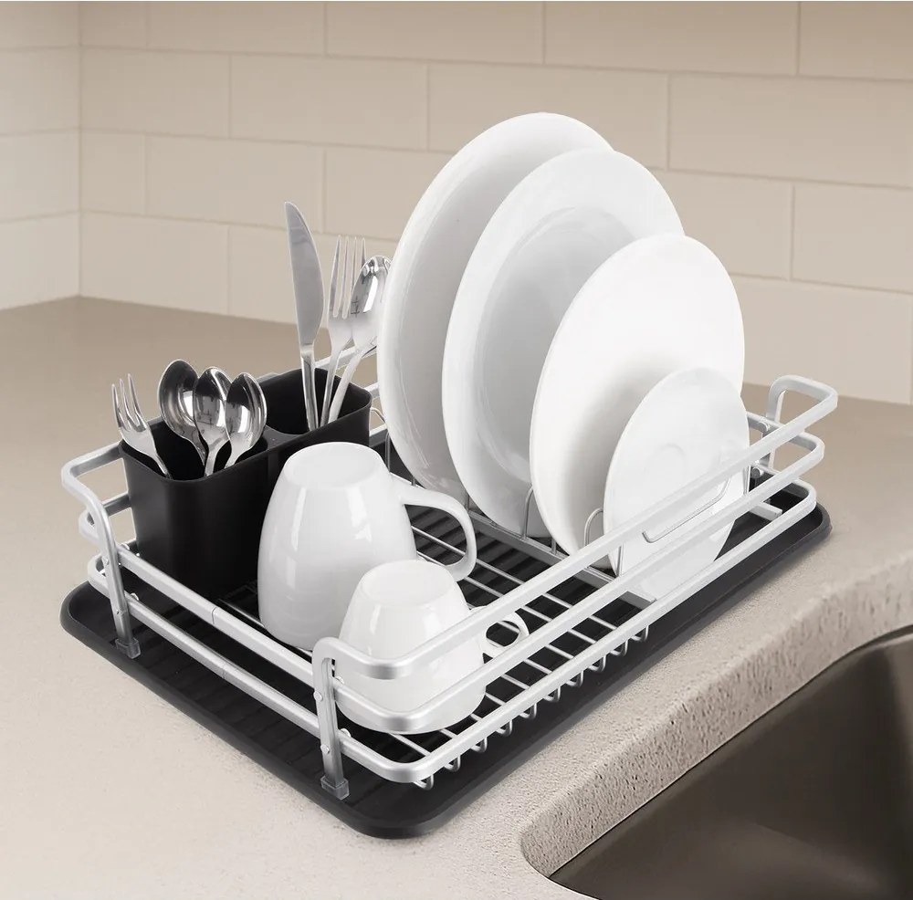 Fekete-fehér fém edényszárító 43x32 cm Deluxe – Orion