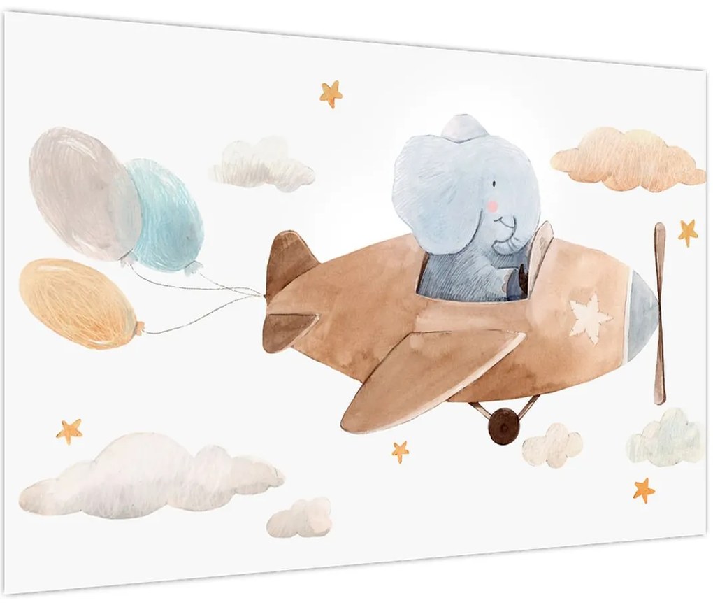 Kép - Akvarell elefánt egy repülőgépen (90x60 cm)