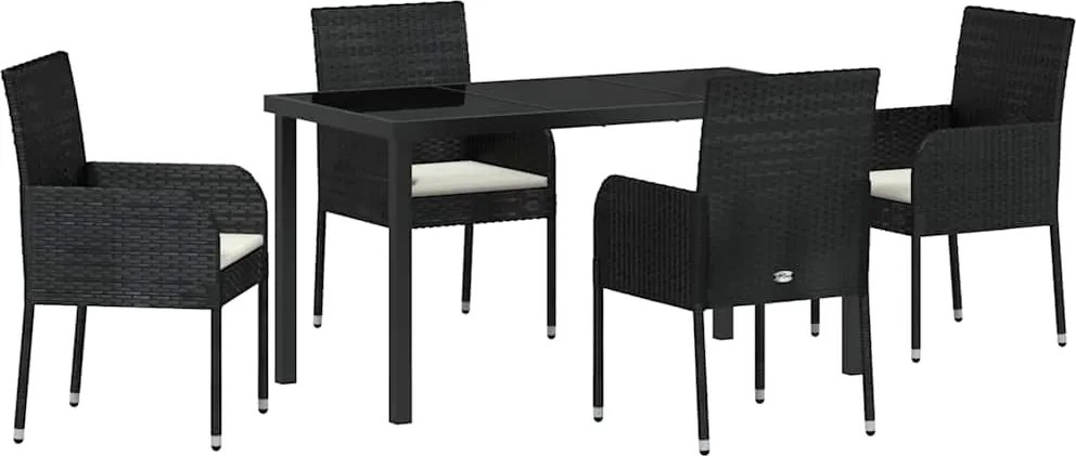 vidaXL Kert étkező szett párnával 5 pcs Fekete polirattan