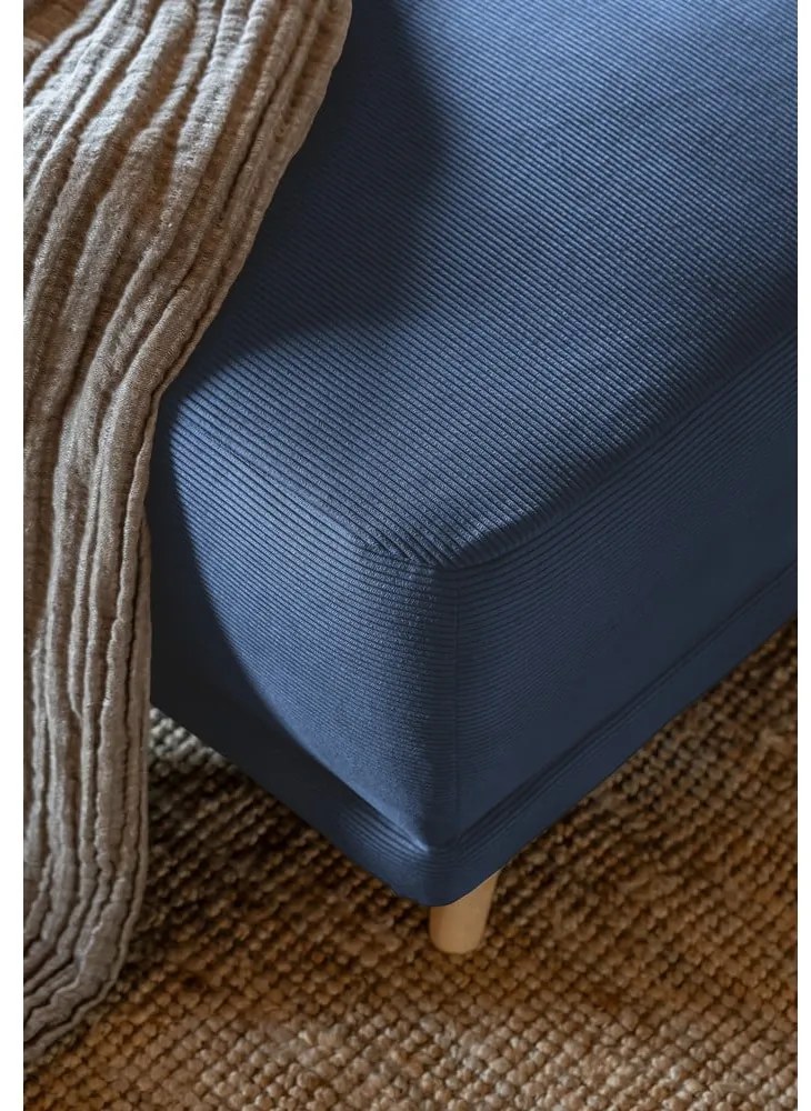 Sötétkék kordbársony kinyitható sarokkanapé (bal oldali-U alakú) Lazy Lukka – Miuform