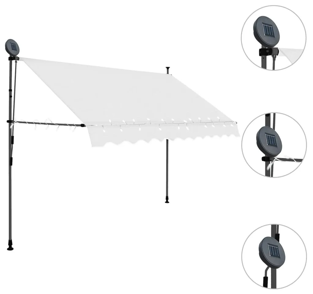 Krémszínű kézzel kihúzható LED-es napellenző 300 cm